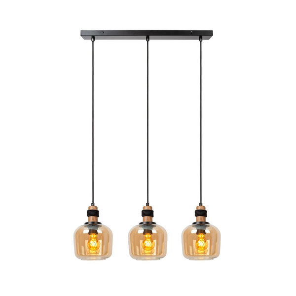 Suspension Ilona 3 lumières ambrée et noire, verre