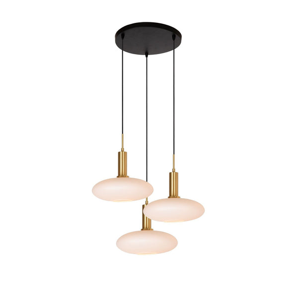 Suspension Singala 3 lumières dorée mat et opale, verre, H 70 cm