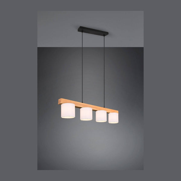 Suspension Cameron 4 lumières bois et blanche