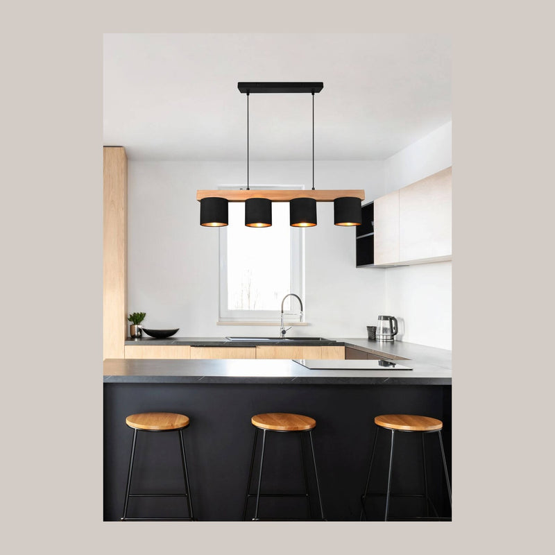 Suspension Cameron 4 lumières bois et noire