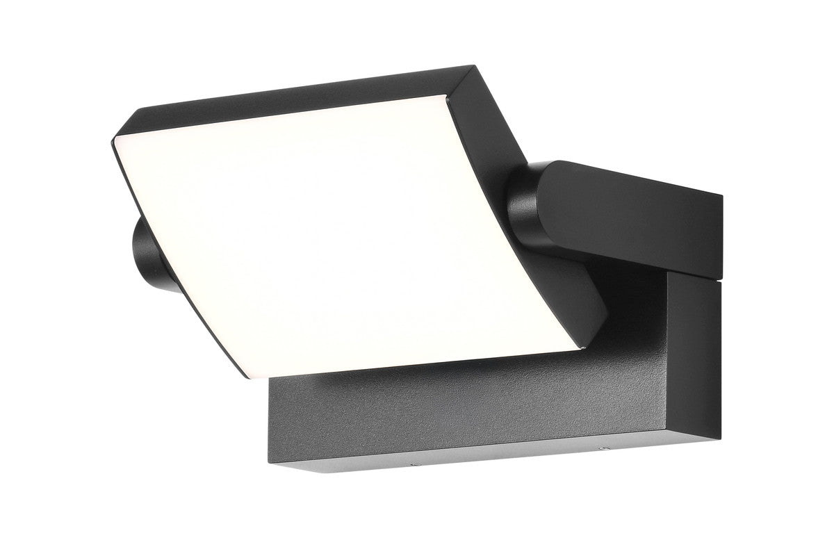 Vue de trois quarts du luminaire mural noir, montrant le bras et le support