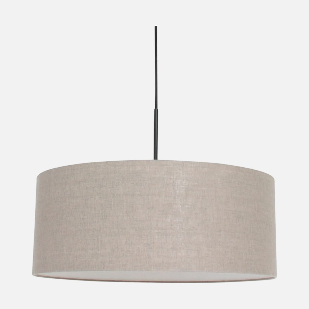 Suspension lin gris, abat-jour tambour Ø 50 cm sur monture noire | Sparkled Light