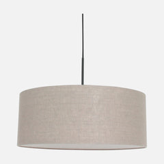 Gray linen pendant light, 50 cm diameter drum shade on a black mount, dining room | Sparkled Light