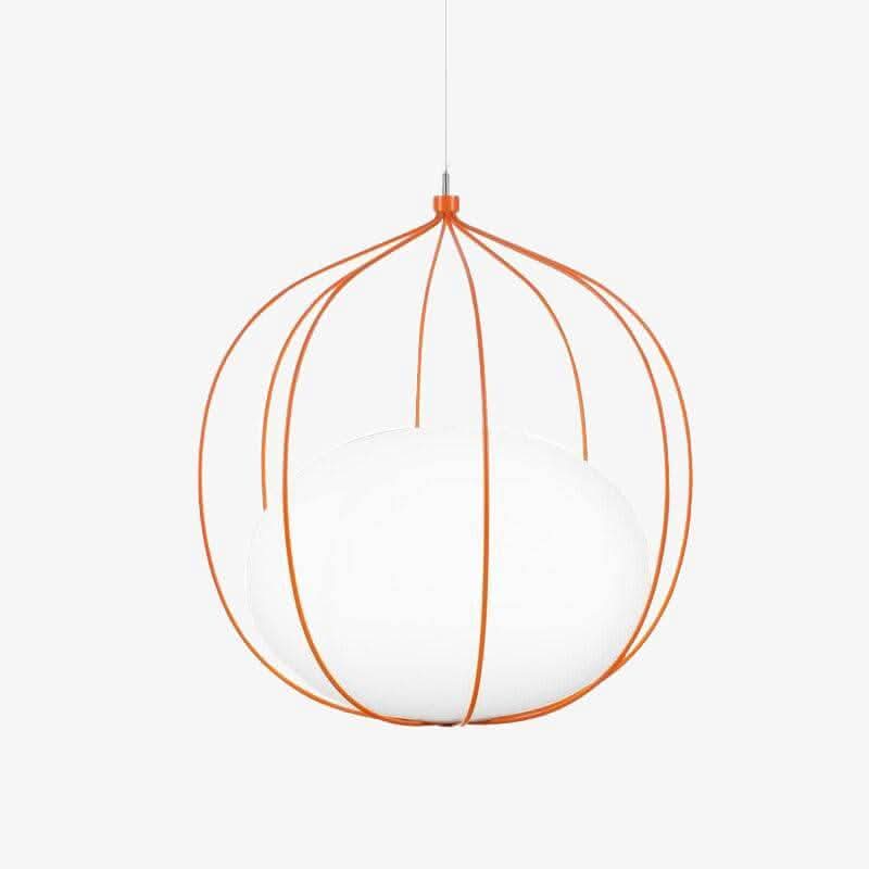 Suspension design LED en cage colorée avec sphère lumineuse en verre Hang | Designix - Luminaire Orange - https://designix.fr