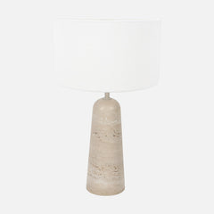 Travertine bedside lamp, natural base & white linen lampshade | Travino