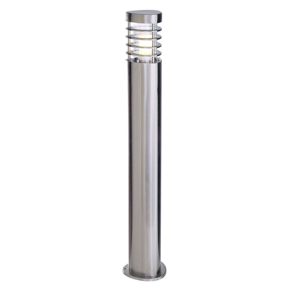 Lampadaire extérieur cylindrique argenté présenté de face sur fond blanc