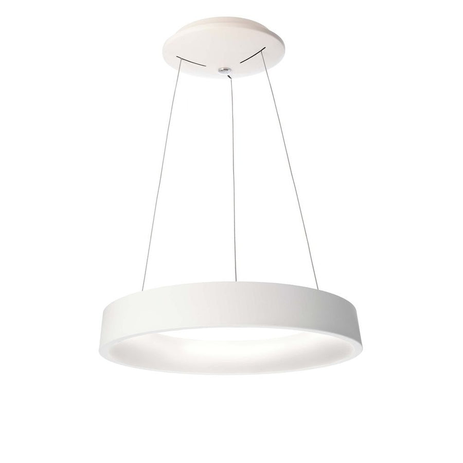 Vue de face de la suspension blanche ronde avec câbles fins