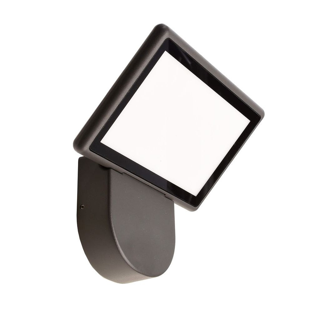 Applique murale carrée gris foncé avec diffuseur blanc, vue de trois quarts sur fond blanc.