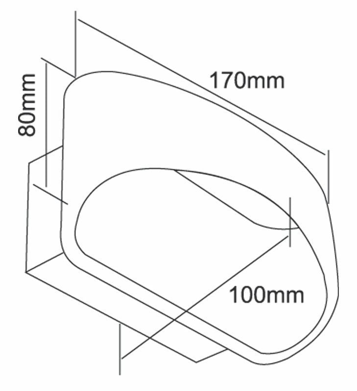 Schéma coté de l’applique avec dimensions 170 mm, 100 mm et 80 mm.