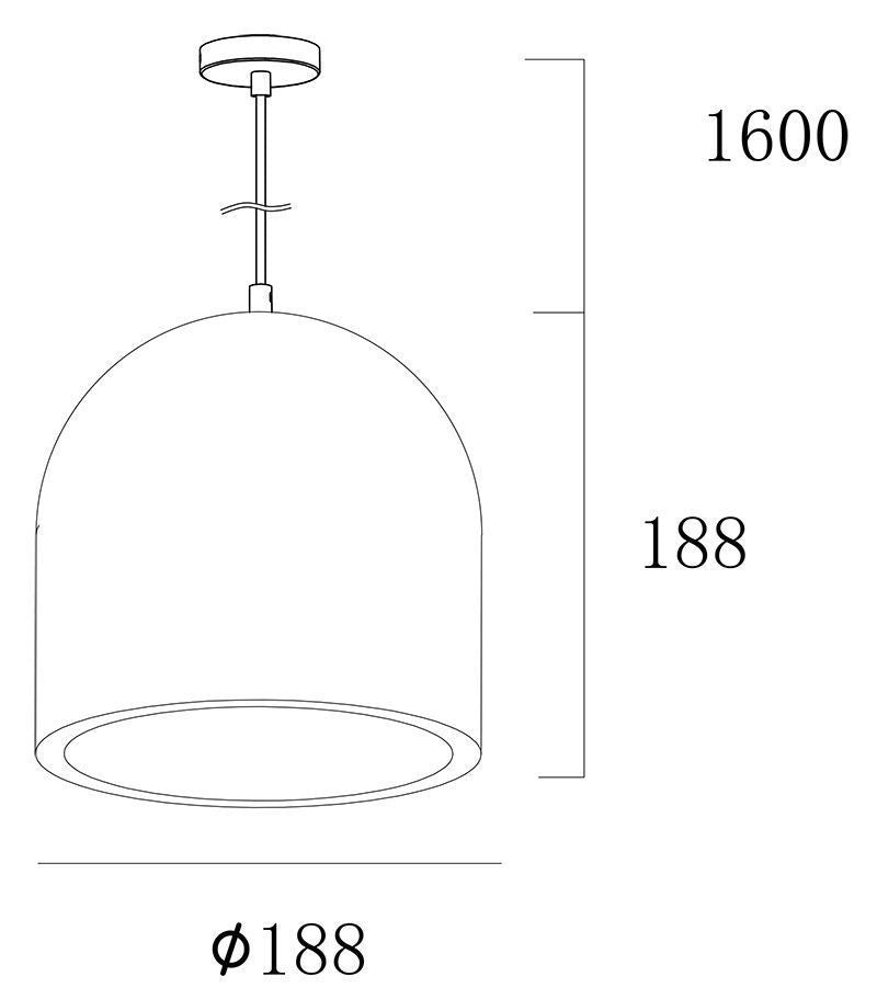 Schéma de dimensions du luminaire : hauteur totale 1600 mm, abat-jour 188 mm de diamètre.