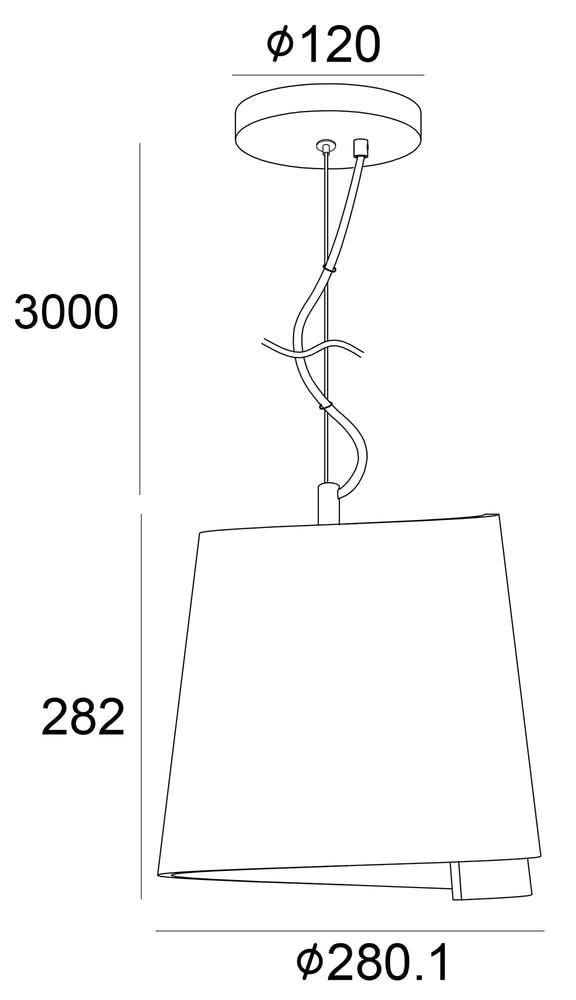 Schéma technique avec cotes et diamètres du luminaire suspendu