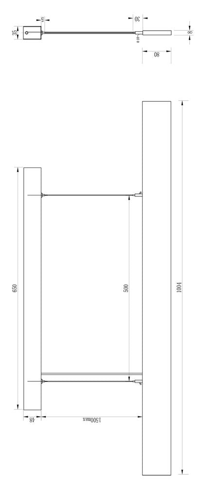 Schéma de dimensions du luminaire : longueur 100,4 cm, hauteur de suspension et détails de fixation.