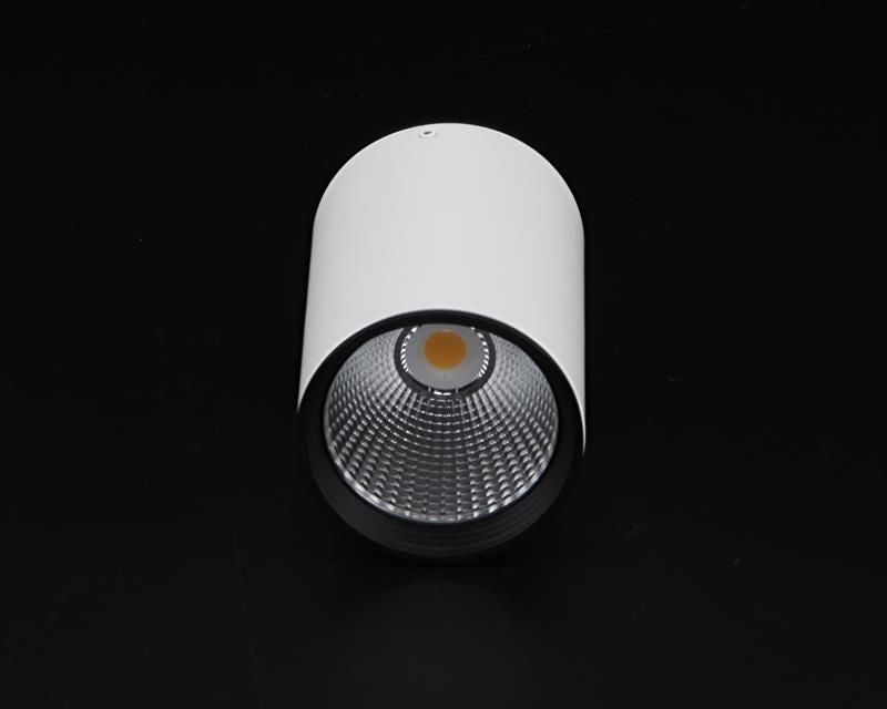 Vue rapprochée du module LED et du réflecteur alvéolé sur fond noir.