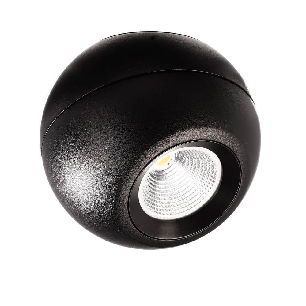 Spot sphérique noir mat, lentille LED striée orientée vers le bas