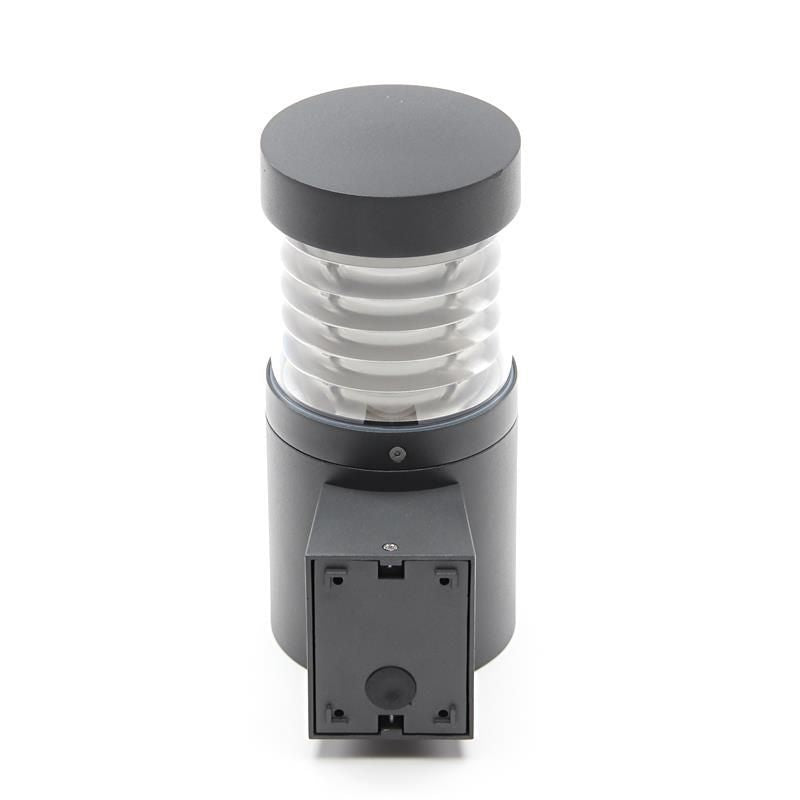 Détail du boîtier arrière gris et de la fixation murale du luminaire extérieur