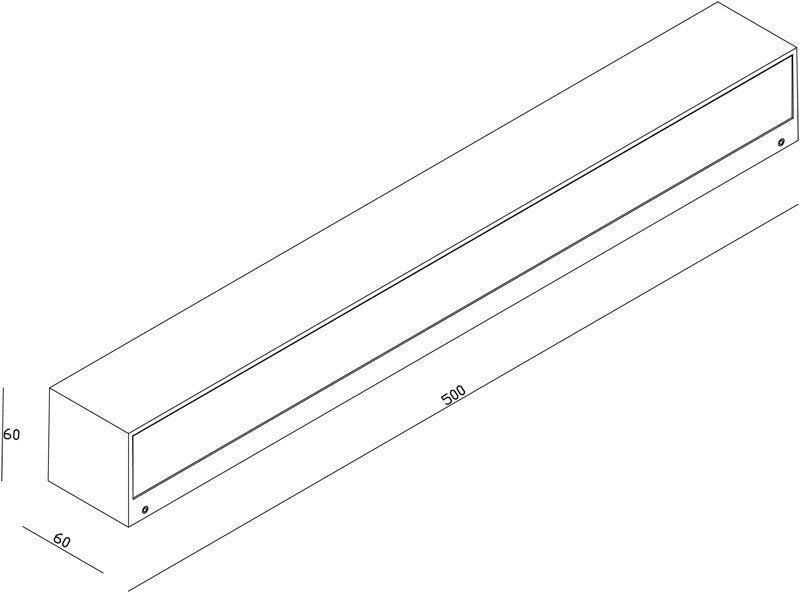 Schéma technique coté avec longueur 500 mm et sections de 50 et 60 mm.
