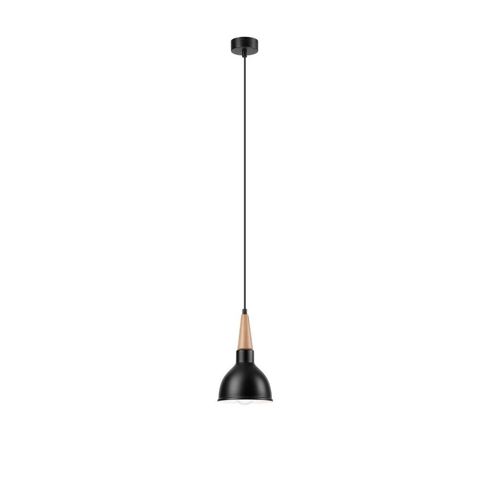 Suspension noire et bois, 15 cm