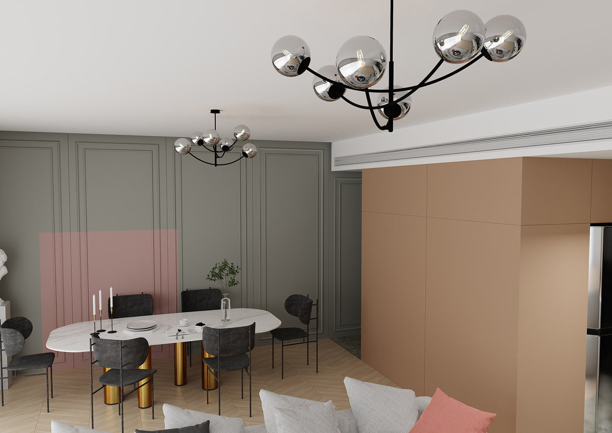 Plafonnier Dramnir 6 lumières noir et anthracite, verre