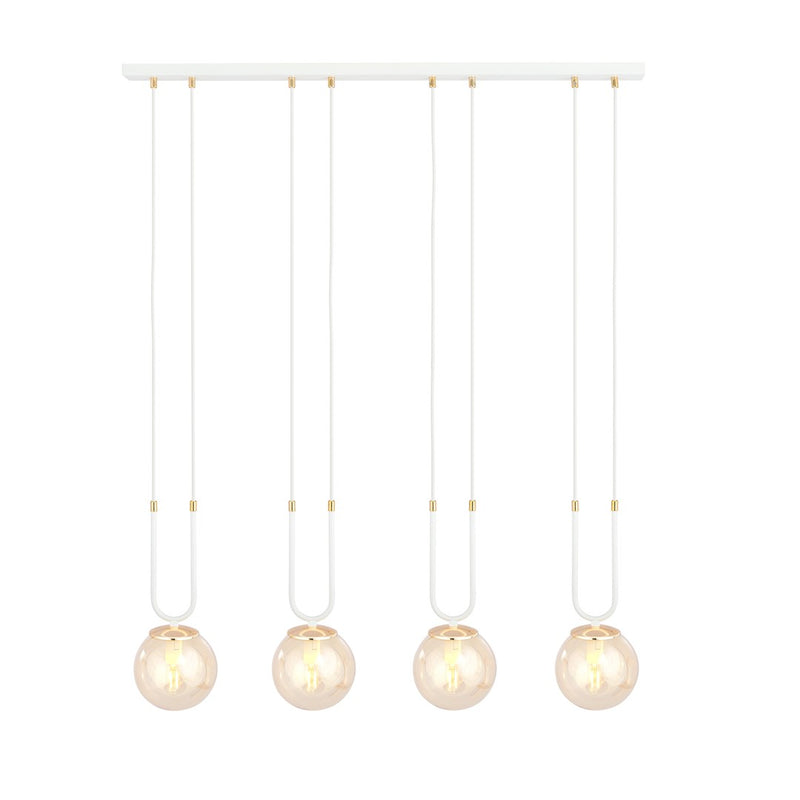 Suspension Tonsern 4 lumières blanche et dorée, verre