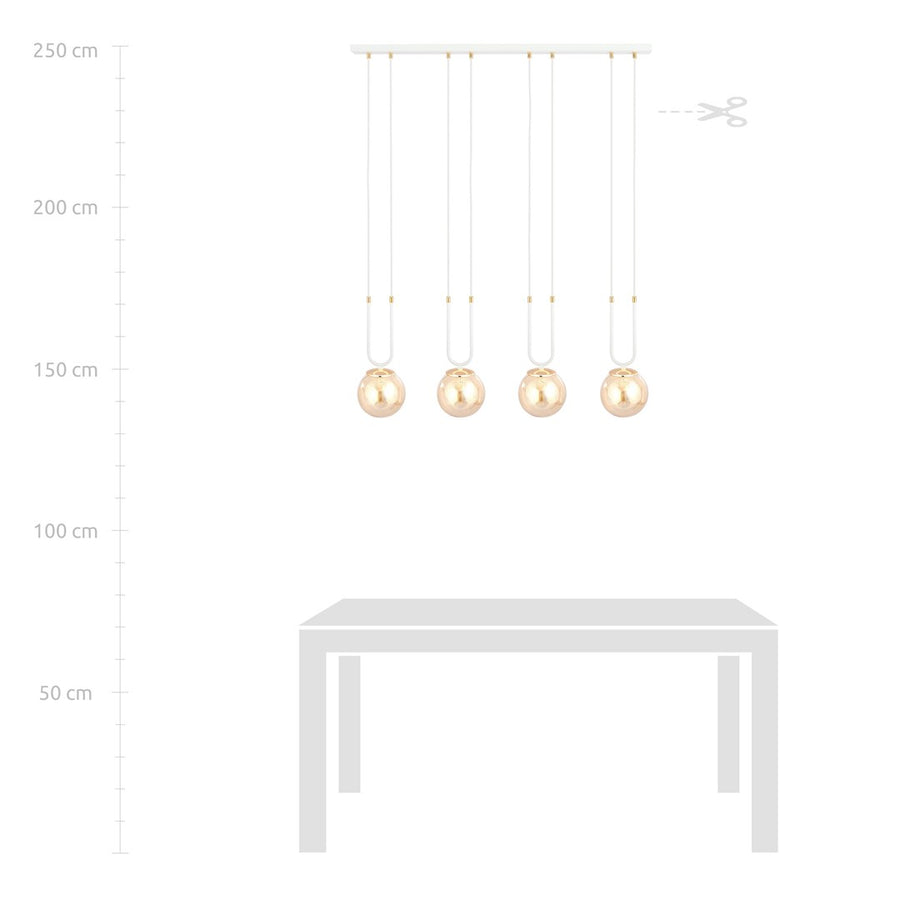 Suspension Tonsern 4 lumières blanche et dorée, verre
