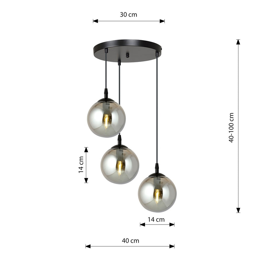 Suspension Koldara 3 lumières noire et anthracite, verre