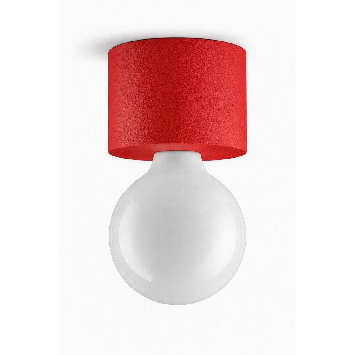 Applique murale rouge à abat-jour cylindrique et globe blanc en verre opalin