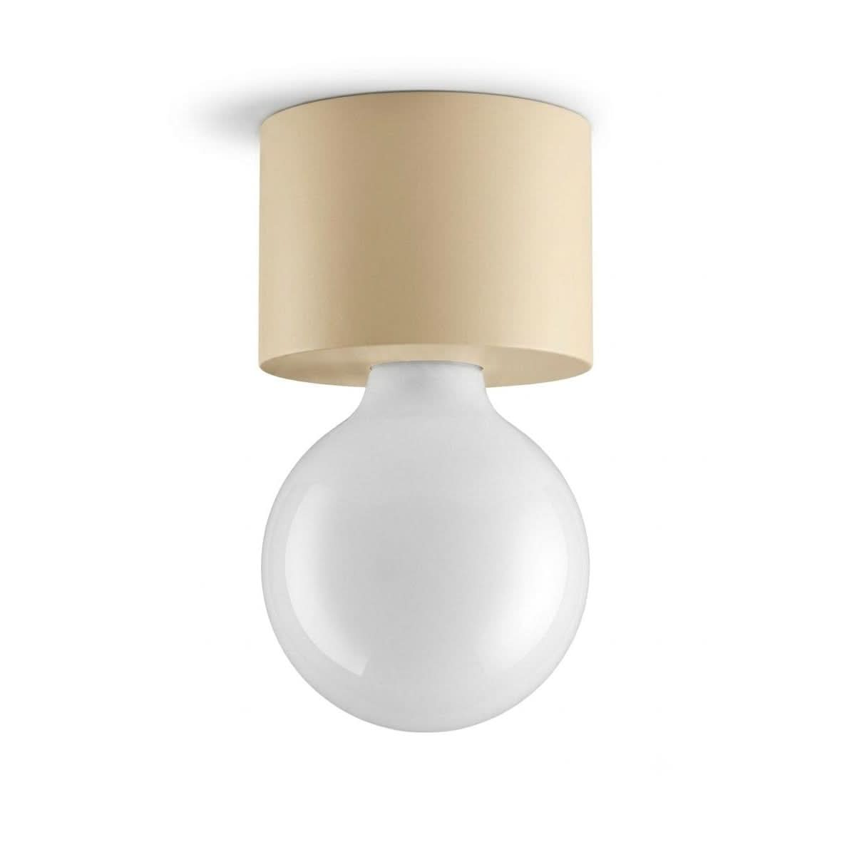 Vue de face de l'applique beige avec abat-jour cylindrique et diffuseur globe blanc.