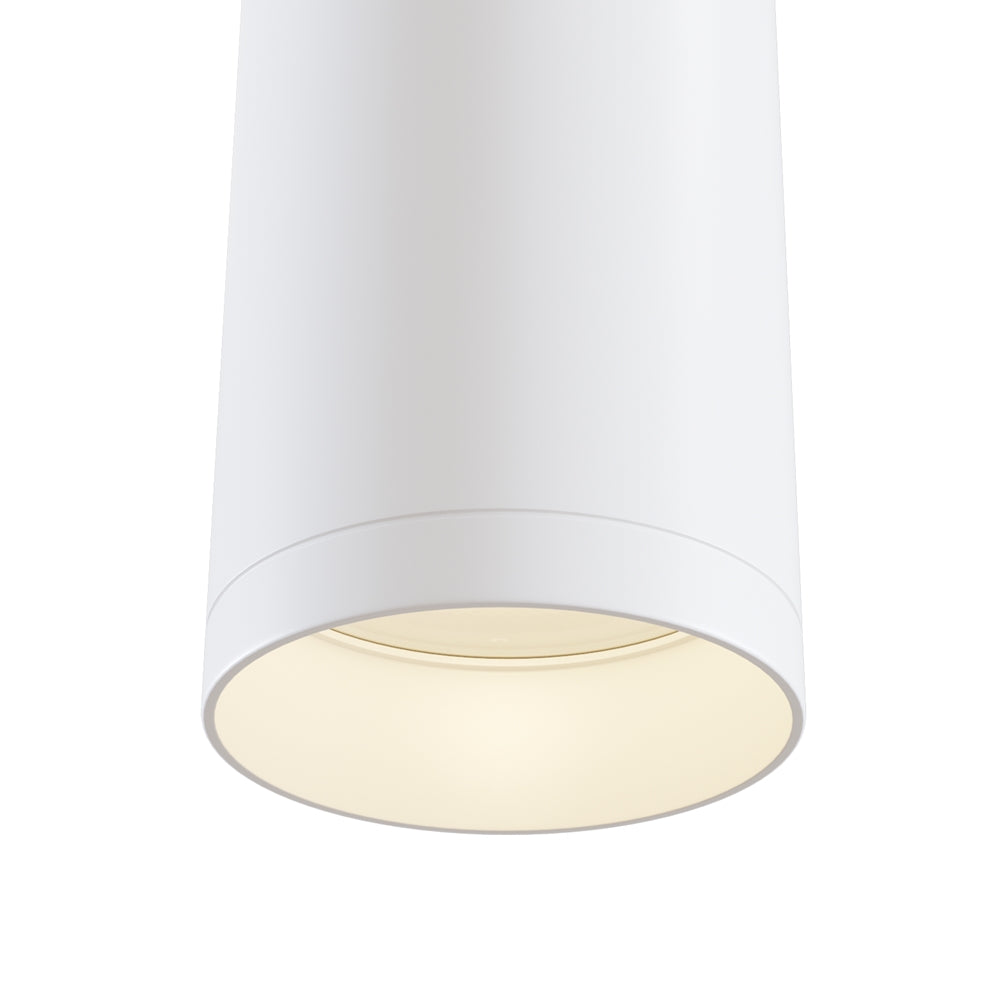 Spot cylindrique blanc, vue rapprochée du bas avec diffuseur lumineux