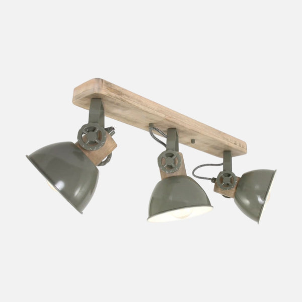 Green wooden ceiling light, 3 adjustable industrial spotlights 51 cm | Gearwood