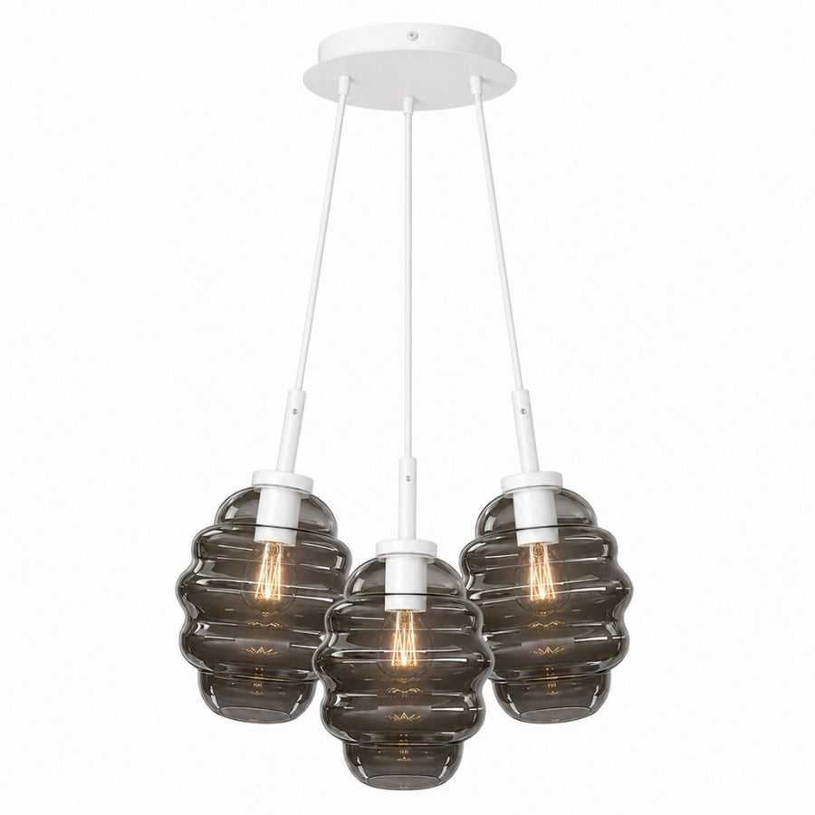Suspension grappe Echos 3 lumières, verres Ø 25 cm