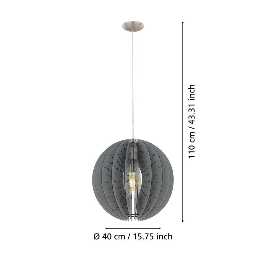Schéma de dimensions du luminaire avec hauteur totale et diamètre indiqués
