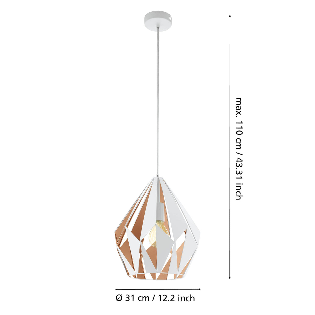 Suspension Carlton 1 blanche et or rose