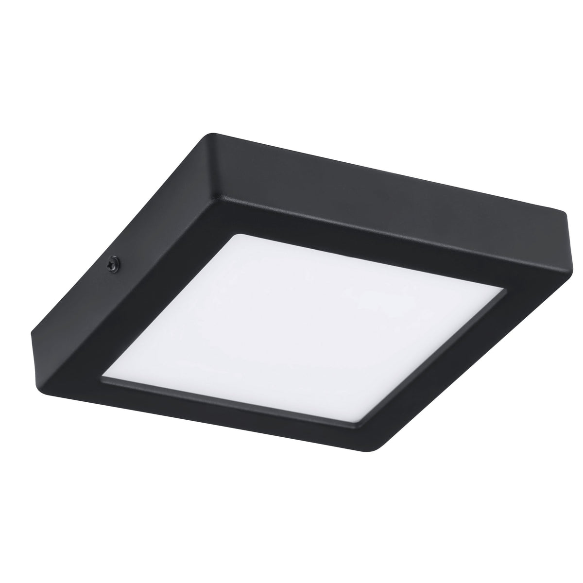 Vue rapprochée du cadre noir mat et du diffuseur blanc opale, vis apparente