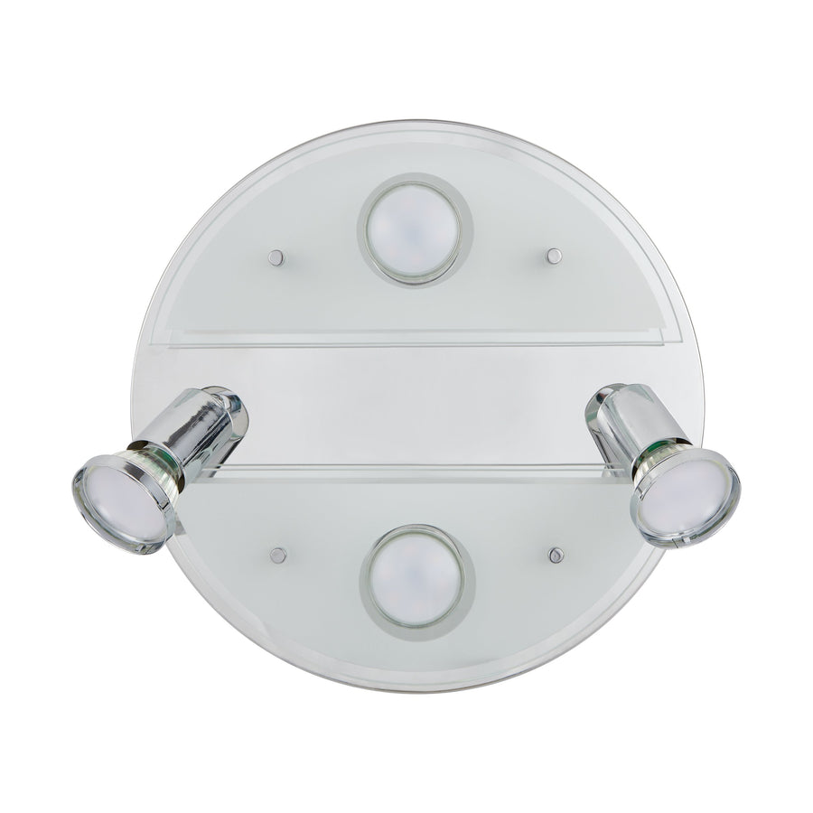 Vue de dessous bien à plat, deux spots orientables et pastilles lumineuses