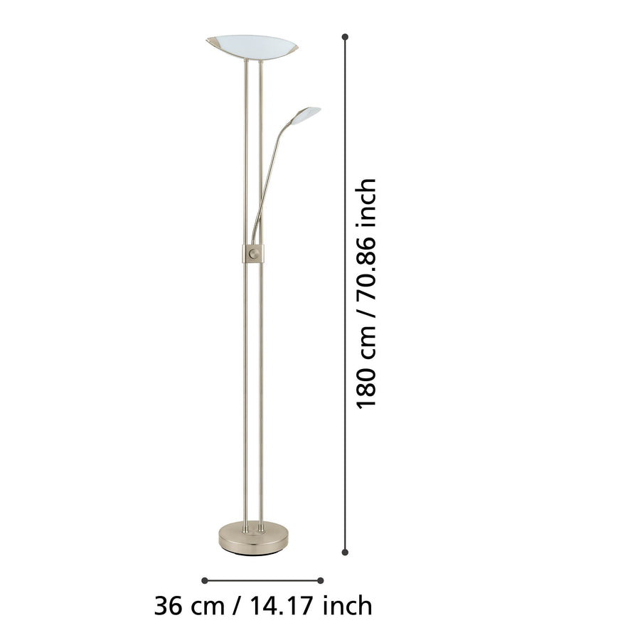 Schéma coté du lampadaire indiquant 180 cm de hauteur et 36 cm de largeur