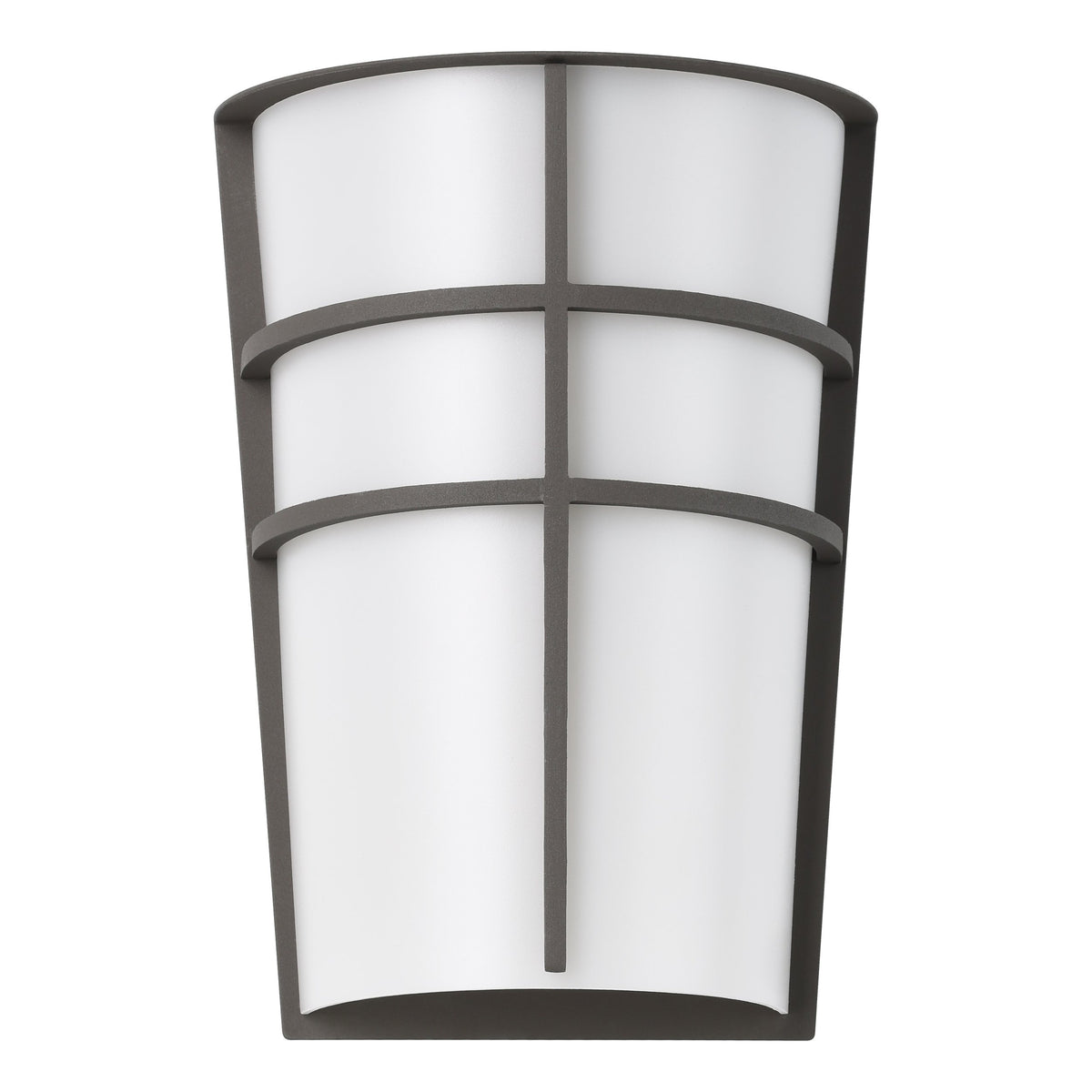 Vue de face du luminaire mural, croisillons métalliques devant le diffuseur blanc