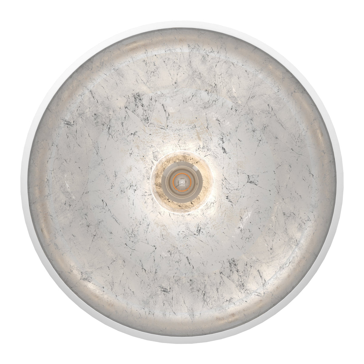 Vue par dessous du diffuseur argenté marbré et de sa douille centrale