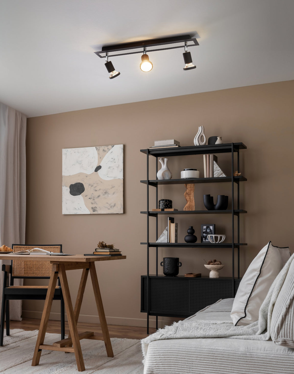 Spot Sarria noir et chromé, L 46 cm