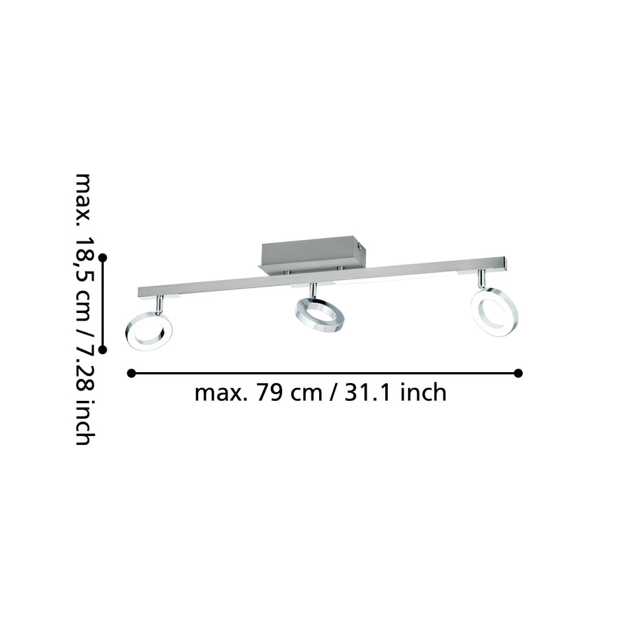 Schéma coté : largeur maximale 79 cm et hauteur maximale 18,5 cm.