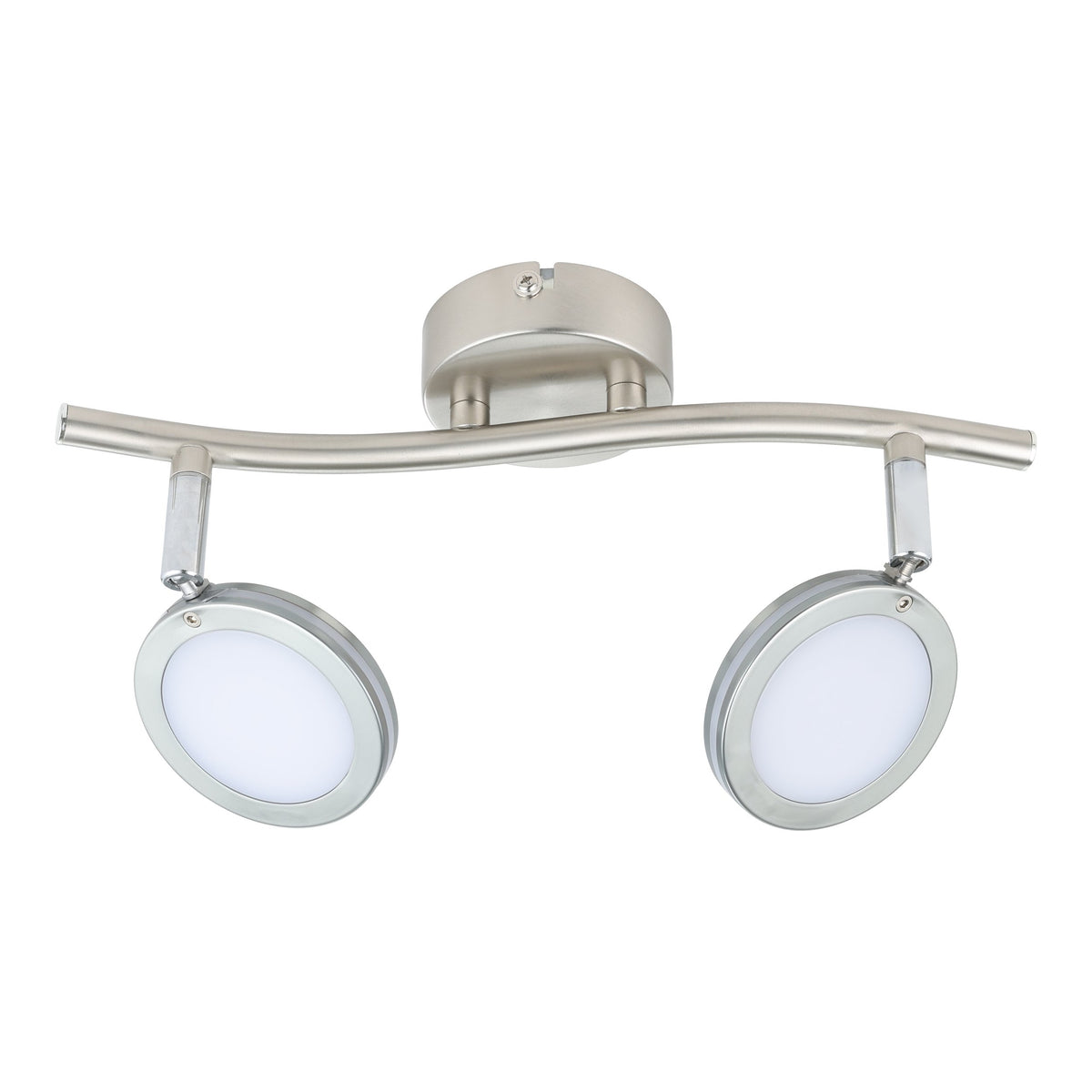 Vue de face des deux projecteurs ronds orientables sur fond neutre