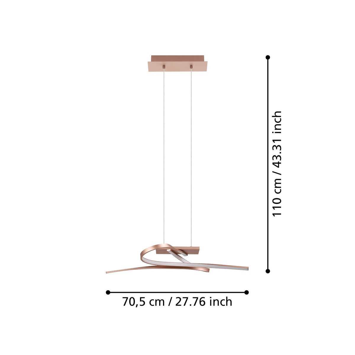 Schéma de dimensions du luminaire avec hauteur et largeur indiquées en centimètres.