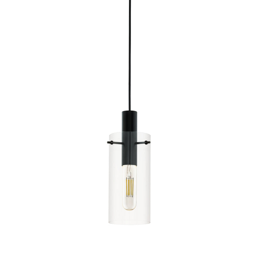 Gros plan sur le cylindre de verre transparent et la douille noire avec ampoule
