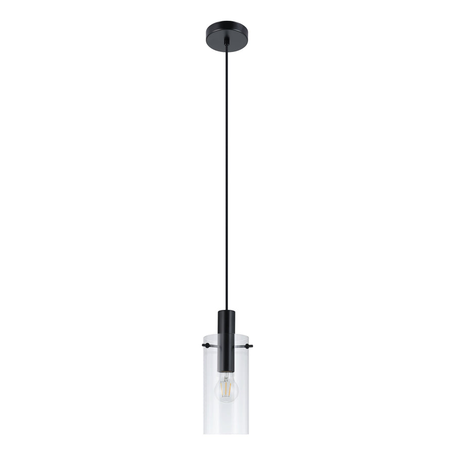 Vue de trois quarts de la suspension, câble réglable et verre transparent légèrement incliné