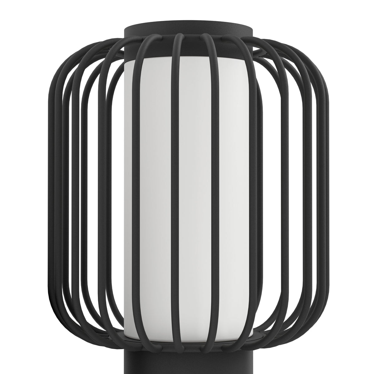 Gros plan sur la cage métallique noire entourant le diffuseur blanc dépoli