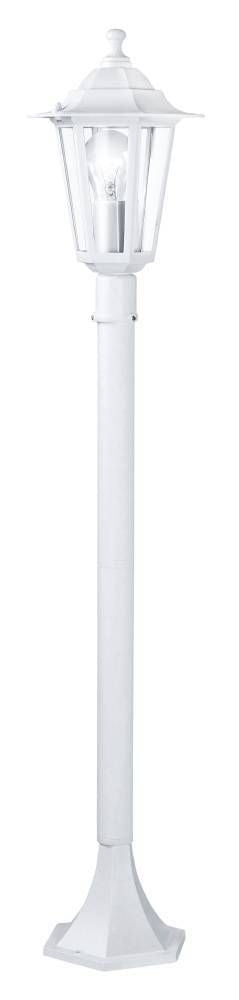 Lampadaire extérieur blanc avec lanterne à verre transparent, vue de face sur fond blanc.
