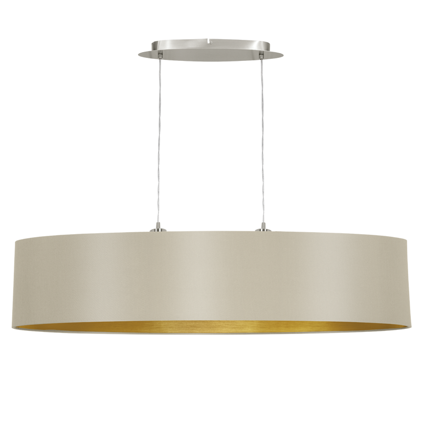 Suspension Maserlo 2 lumières taupe et dorée, tissu