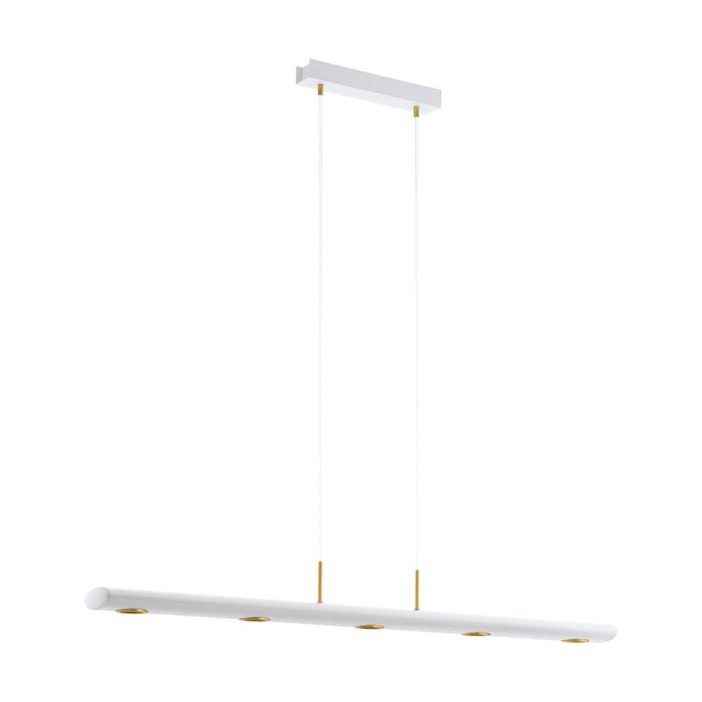 Suspension linéaire blanche vue de face sur fond blanc épuré