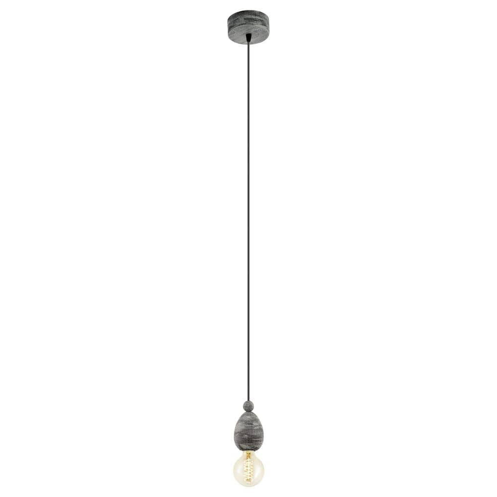 Suspension bois et noire vue de face avec ampoule à filament allumée