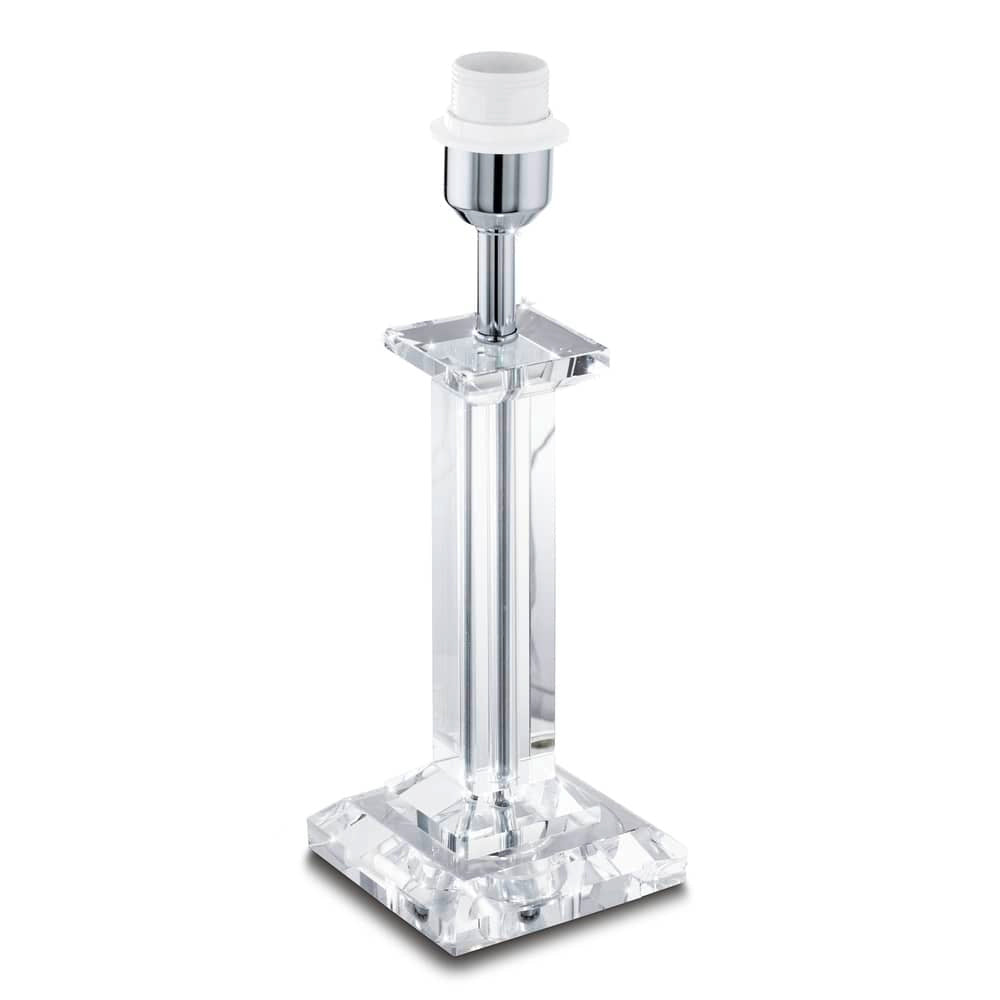 Base de lampe à poser en cristal transparent, colonne carrée et douille chromée, sans abat-jour