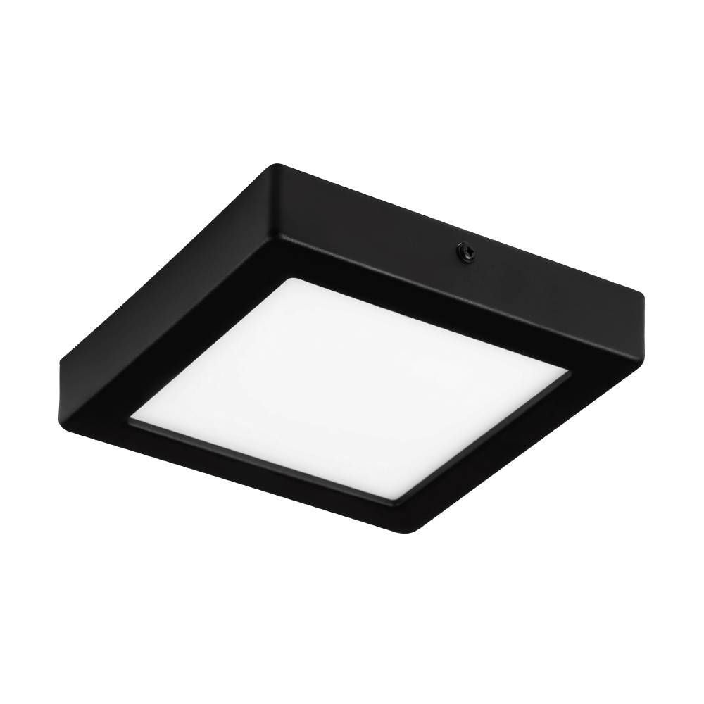 Plafonnier carré noir, cadre fin et diffuseur blanc, vue de trois quarts
